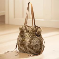 2024 New drawstring hook woven shoulder crossbody woven women's bag large capacity straw woven bags for ladies