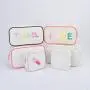 Keymay Custom Personalized Chenille Letter Patch Makeup Bag Women Travel Zipper Toiletry Pouch Canvas Cosmetic Bag
