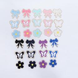 Wholesale Various Self Adhesive Customize Glitter Chenille Patches Flower Butterfly Bowknot Towelling Sticker Embroidery Patch