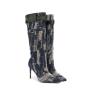 Bottes Femme Ladies Autumn Winter Wellington Boots Pointy Toe Stiletto Heels Stylish Long Boots Women Denim Knee High Boots