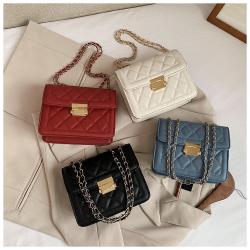 Fashion New 2023 Leisure Women's Bag Trend Lingge Chain Pu Versatile High-grade Small Square Bag Foreign Style Messenger Bag