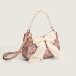 2024 Custom Lovely Bow Flowers Wrinkle Bags Handbag For Women With Removable Pearl Handle