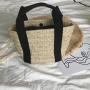 Bolsos New Fashion Ladies Bucket Bag Korean  Straw Woven Magnetic Button Bag Small Fresh Pure Color Handbag