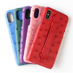 Custom Logo Multiple Color Genuine Ostrich Skin Leather Mobile Phone Case  Cover for iPhone With Handle