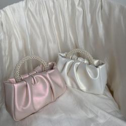 Custom design New Arrival Mini Solid Color Small Cloud Bag Pearl handle Portable Hand Bag Luxury Fashion HandBag For Ladies