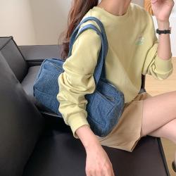 Blue Large Capacity Travel Bag Lightweight Canvas Cylinder Outdoor Weekender Bag Denim Fabric Sport Gym Bag For Women