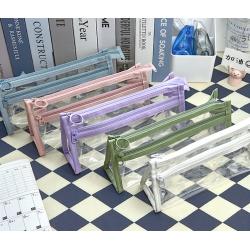 Gelory TPU Large Capacity Double-Layer Transparent Stationery Bag Custom Triangular Pencil Case For Exam