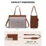 LOVEVOOK 2pcs 15.6in Vintage Leather Tote Bag Business Work Bags Office Briefcase with Clutch Purse Handbag Laptop Bag for Women
