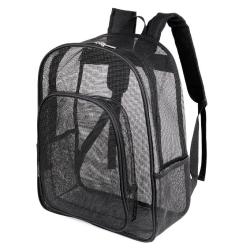 Gelory Heavy Duty Mesh Backpack Black See Through College Student Backpack for Commuting Swimming Travel Beach Outdoor