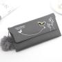 Fashionable  Women Long Wallets Pure Color Wool Ball Bow Clutch Bag Women's Long Bag Card Bag Coin Purse