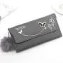 Fashionable  Women Long Wallets Pure Color Wool Ball Bow Clutch Bag Women's Long Bag Card Bag Coin Purse