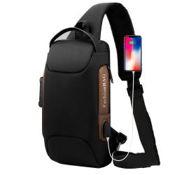 HR154 Hot Sale Simple Men's Nylon Lock Bag USB Charge Vertical Square Shape Travel Chest Bag Fashion Shoulder Messenger Bag