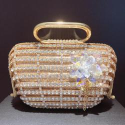 High quality handmade contrasting colors floral decoration rhinestone clutch bag crystal golden evening bags