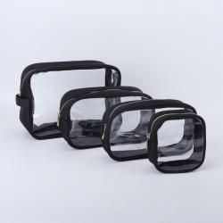 Keymay Stock S M L XL Travel Wash Zipper Toiletry Pouch Set Pvc Transparent Customize Waterproof Black Clear Makeup Bag