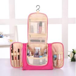 Gelory Cosmetic Bag With Zipper and Hook Travel Hanging Makeup Bag Household Large Space Polyester Tote Toiletry Bag Foldable