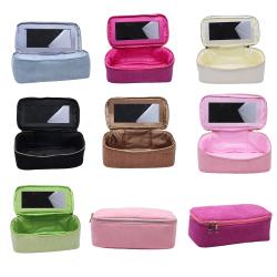 Keymay Custom Private Logo Large Capacity Girls Open Top Mirror Pouch Travel Pouch Corduroy Makeup Bag Cosmetic Bag with Mirror