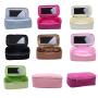 Keymay Custom Private Logo Large Capacity Girls Open Top Mirror Pouch Travel Pouch Corduroy Makeup Bag Cosmetic Bag with Mirror