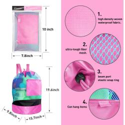 Gelory Custom Durable Adjustable Shoulder Strap Bag Beach Toys Large Mesh Polyester Drawstring Storage Bag for swimming gym toys