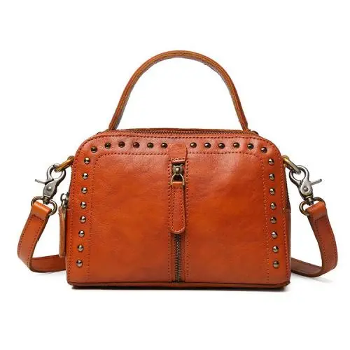 2024 Custom Genuine Leather Handbags For Women Luxury Doctor Bag With Rivets