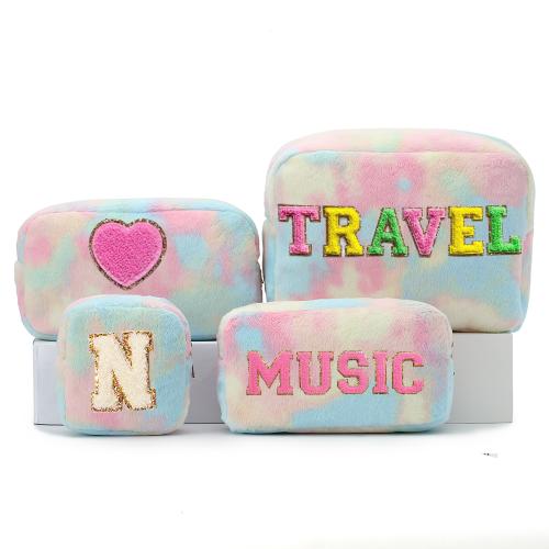 Keymay Women Make Up Bag Terry Quilted Fabric Cosmetic Bag Travel Makeup Pouches Soft Plush Fluffy Toiletry Bag