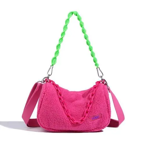 2024 Custom Logo Faux Fur Shoulder Chain Bag For Women Luxury Crossbody Purse