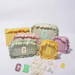 New Arrival Wholesale Stock No Minimum Order Quantity Fashion Cute Zipper Gingham Ruffle  Makeup Accessories Female Summer Bag
