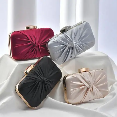 New Designer Silk Pleated Bridal Purse Clutch Evening Bag Wedding Black Dinner Bag Sling Handbag For Women