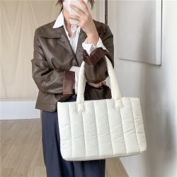 Embroidery logo customized single shoulder large capacity handbag cotton material soft tote bag trend fashion puff bag female