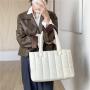 Embroidery logo customized single shoulder large capacity handbag cotton material soft tote bag trend fashion puff bag female