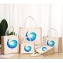 ZR892 ECO Laminated Jute Canvas Bag Burlap Reusable Linen Beach Bag Hessian Shopping Tote Bags Custom Logo Advertising Gift