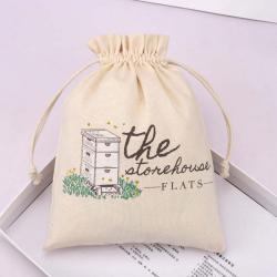 Reusable Organic Cotton Drawstring Toys Christmas Gift Bag Natural Custom Logo Pcrinted Muslin Packaging Dust Cotton Pouch