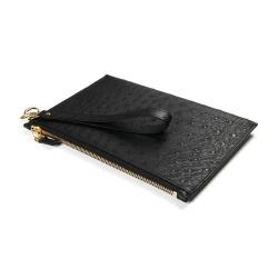 New Fashion Luxury High End Quality Ostrich Skin Purse Personalized Custom Zipper Flat Men Pouch Clutch Bag With Wrist Strap