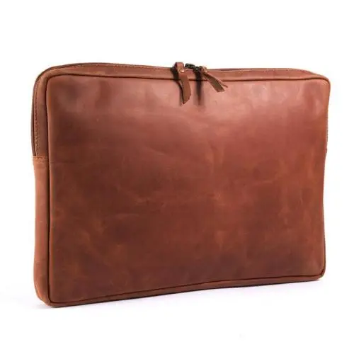 Custom computer bag 13 15 inch vegetable tanned leather laptop sleeve document holder