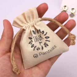 8*10cm Custom Logo Printing Recyclable Cotton Drawstring Bag For Jewelry Packing Small Natural Muslin Gift Jewelry Pouch