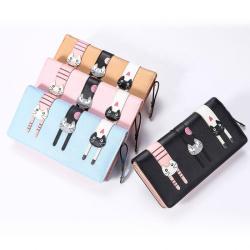 Factory Price Cute Design PU Leather Women's Long Zipper Clutch Wallet