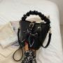 Summer Pure Handbag Women Bucket Bag Purses Women Bucket Crossbody Bucket Bag Leather With Bow Scarf