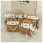 High Quality Square Silk Ribbon Hollow Out Pearl Handbags China Tote Beach Bags Straw Bucket Bag New Handbags