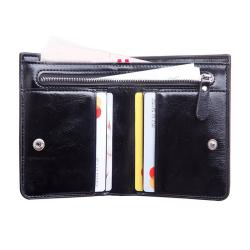 High-end glossy oil wax pure leather rfid blocking men's wallet billfold with zipper pocket for banknote and coins