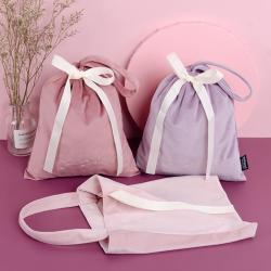 Portable Luxury Travel Bag Lightweight Cotton Velvet with Embroidery Drawstring Storage for Cosmetics Lady's Fashion Style