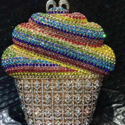 Good Quality Ice Cream Rhinestone Purses Wholesale Crystal Metal Clutch Purse Rhinestones Evening Bag