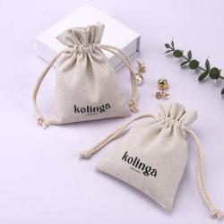 Custom Logo Printed 100% Linen Drawstring Bag Jewelry Hairpin Necklace Packaging Jute Linen Pouch