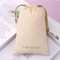Custom Logo Printing Natural Cotton Drawstring Makeup Gift Candle Packaging Bag Organic Muslin Dust Pouch