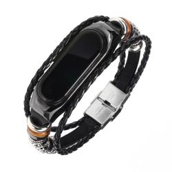 Hot Sale Bracelet Strap For Mi Band 3/4 NFC Buckle Metal Ethnic Style Beaded Retro Genuine Leather Element Replacement Wristband