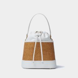 New Design Wholesale Summer Casual Vacation Straw Crossbody Bags Vintage PU Straw Women's Seaside Bucket Bag