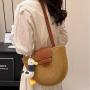 Half Round Women'S New Single Shoulder Cotton Yarn Braided Bag Airgrass Braided Holiday Beach Bag