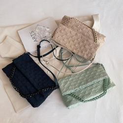 2024 new fashion small square bag knitted fabric simple ladies satchel solid color handbag