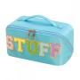 Custom Letter Patch Cosmetic Bag Portable PU Leather Waterproof Toiletry Pouch Travel Make up Bag