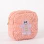 Keymay Women Personalized Travel Cosmetic Bag Terry Cloth Plush Bag Sherpa Makeup Bag Travel Teddy Pouch