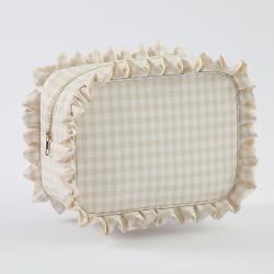 New Trends Hot sale  Best Gifts Makeup Brush Set With Bag For Girls Ruffle Gingham Makeup Brush Pouch Plaid Cosmetic Bag White