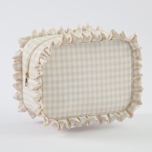 New Trends Hot sale  Best Gifts Makeup Brush Set With Bag For Girls Ruffle Gingham Makeup Brush Pouch Plaid Cosmetic Bag White